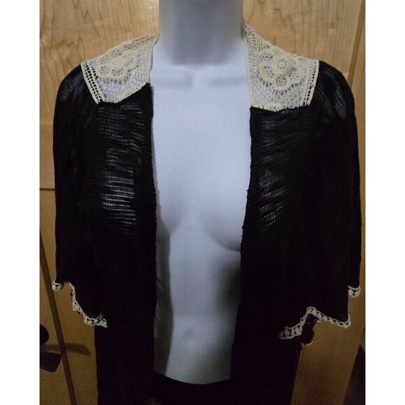Vintage Starlet Black Cardigan With Lace Collar & Trim - Picture 1 of 9